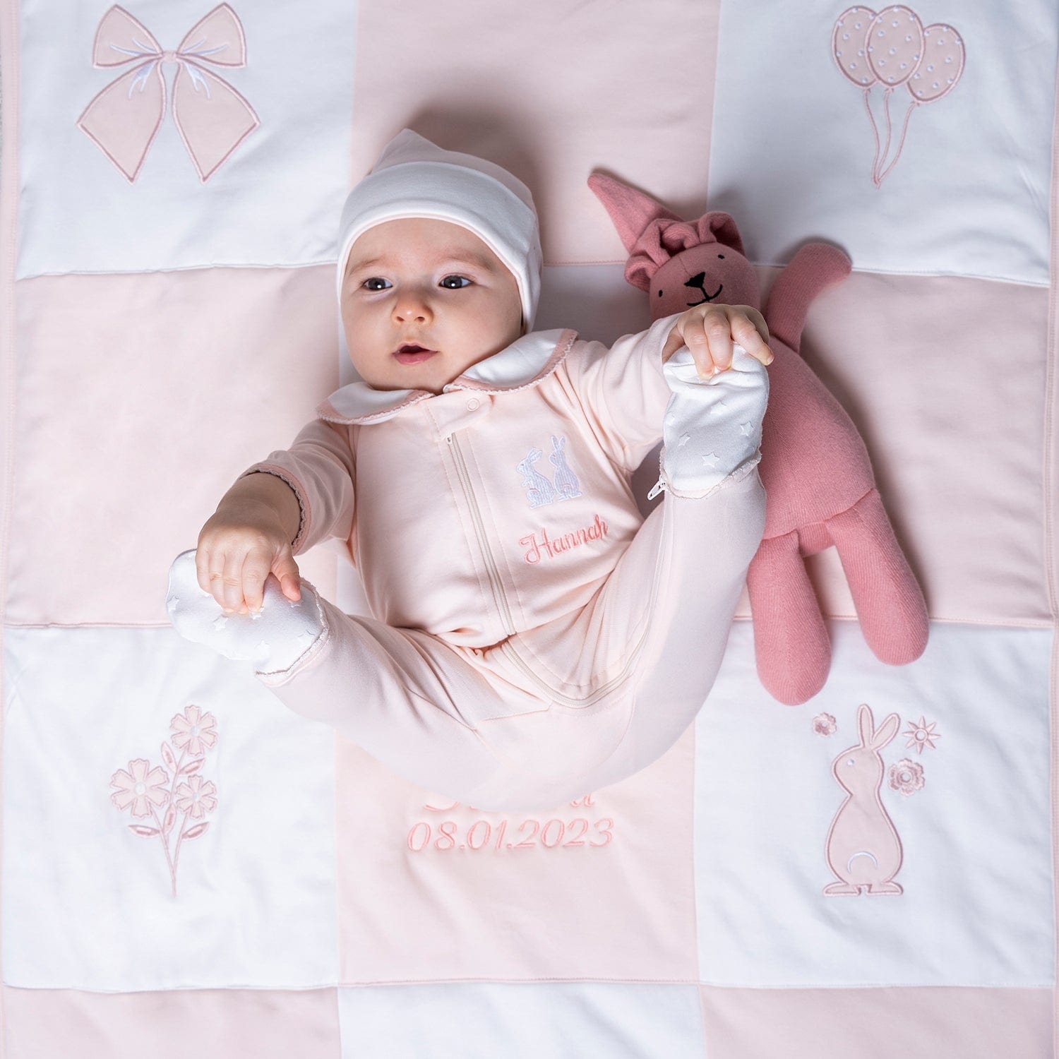 2024 Pink Toddler Blanket and Patchwork Bunny